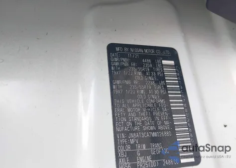 2021 Nissan Rogue Sl Fwd из США, поврежденный, VIN JN8AT3CA7MW026880